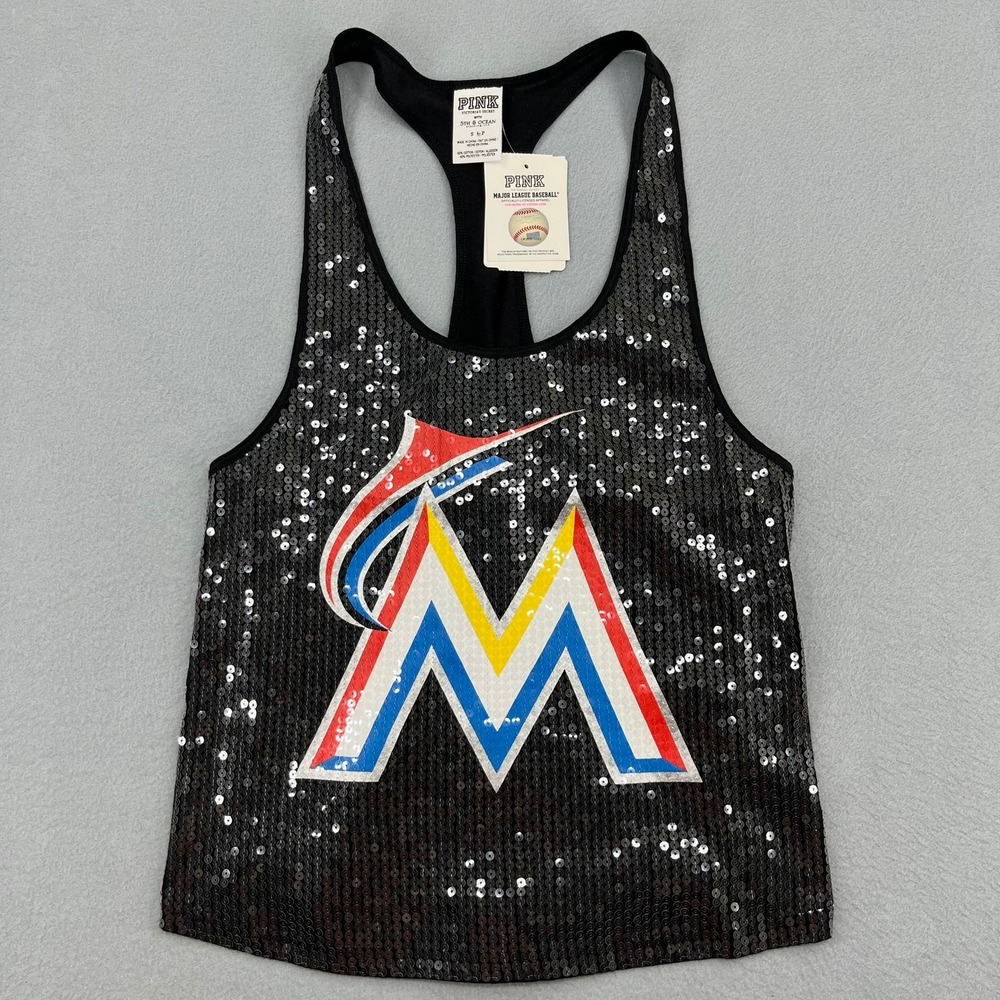 Victoria's Secret PINK Miami Marlins MLB Sequin Racerback Tank Top Black S NEW